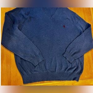 Ralph Lauren Polo Men's V-Neck Sweater in Blue Soft Pima Cotton XL Red Pony